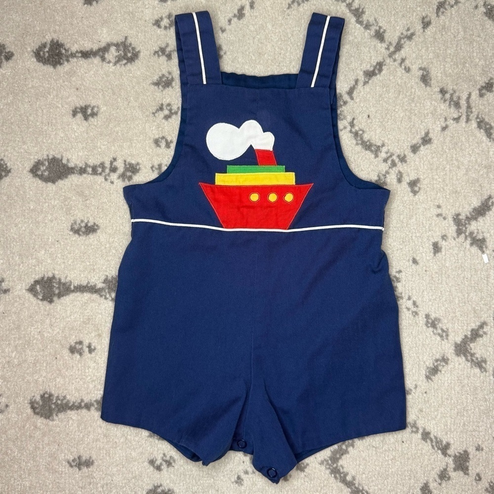 VTG FISCHEL For NEIMAN MARCUS Nautical Boat Blue Summer Overalls